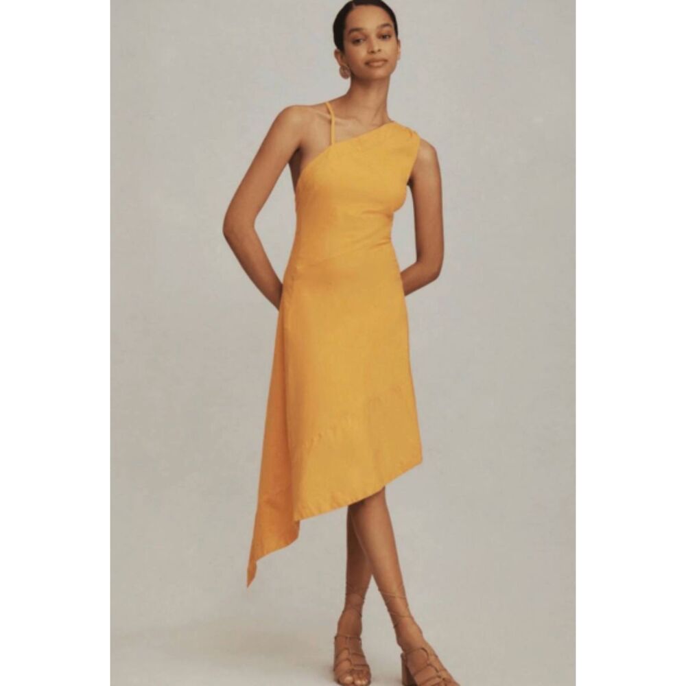 Anthropologie Sleeveless Asymmetrical Open-Back Linen Midi Dress Size 00 NWT